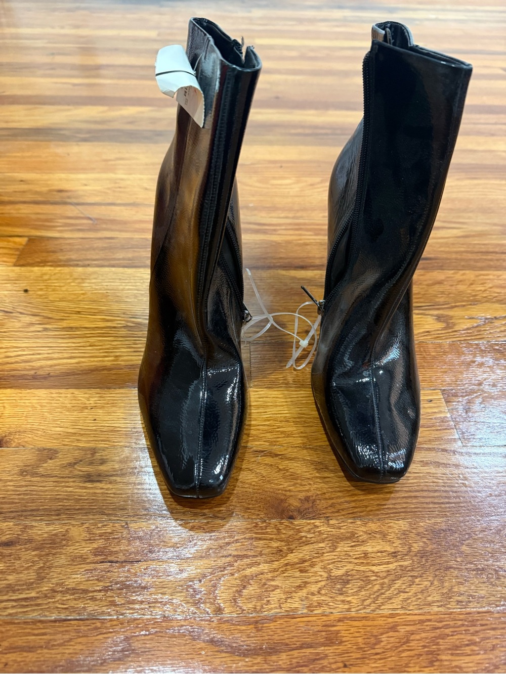 Marc Fisher Black Patent Square-Toe Ankle Booties